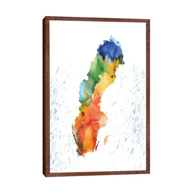 Sweden Colorful Map Ivy Bronx Format: Classic Wood Framed Canvas, Size: 152.4cm H x 101.6cm W x 3.81cm D on Productcaster.