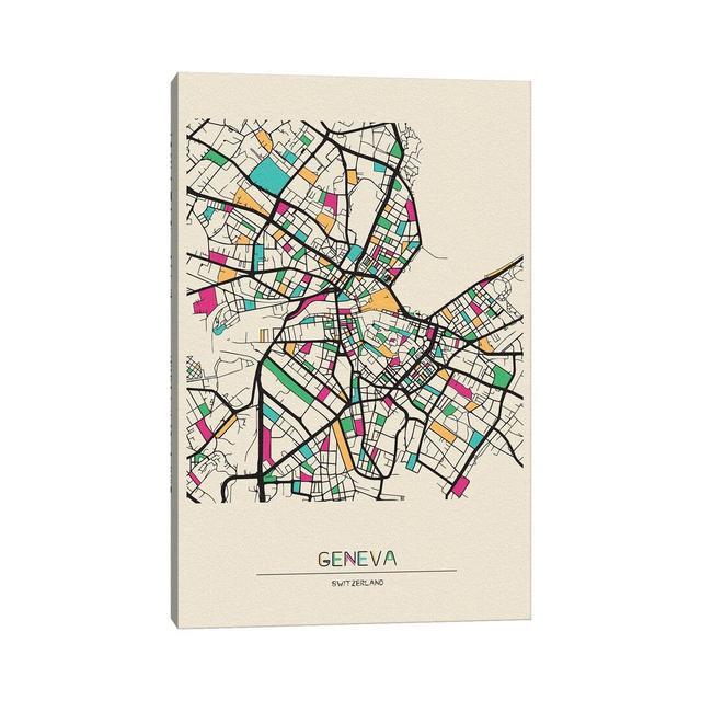 Geneva, Switzerland Map by Ayse Deniz Akerman - Wrapped Canvas Graphic Art Ivy Bronx on Productcaster.