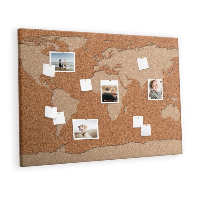 Wall Mounted cork board with print wall art notice board bulletin Wood world map East Urban Home on Productcaster.