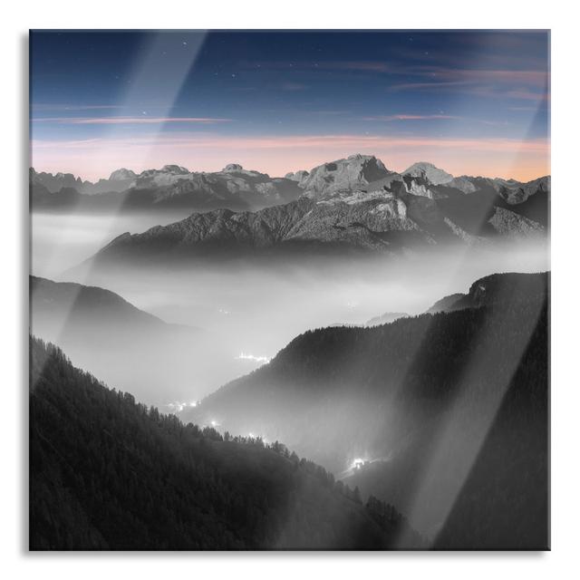 Luminous Fog In Mountain Valleys, Black And White Detail - No Frame Print on Glass Union Rustic Size: 70cm H x 70cm W x 0.4cm D on Productcaster.