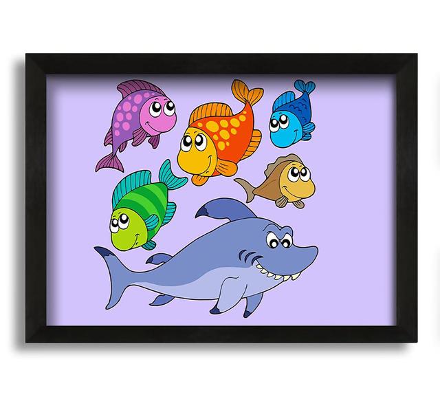 Shark and Fish Lilac - Graphic Art on Canvas Harriet Bee Size: 42cm H x 60cm W x 10cm D on Productcaster.