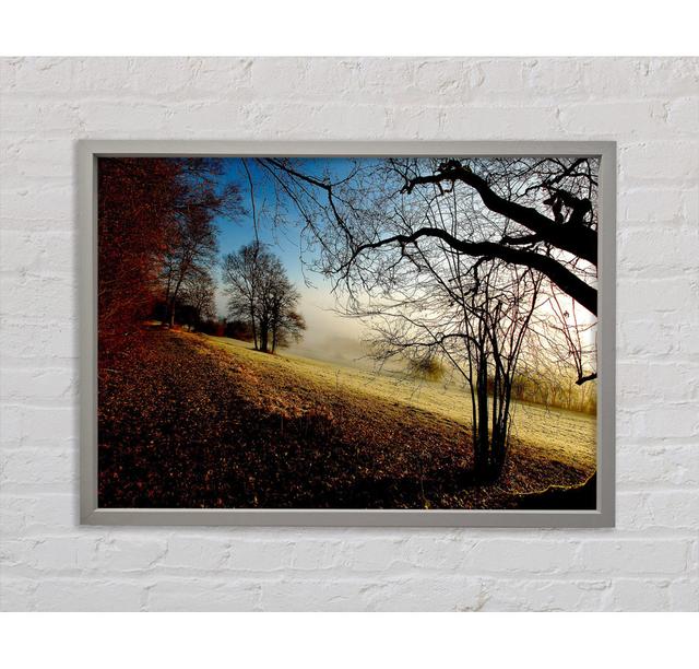 Autumn Foggy Morning - Einzelbildrahmen Kunstdrucke auf Leinwand Ebern Designs Größe: 59,1 cm H x 84,1 cm B x 3,3 cm T on Productcaster.