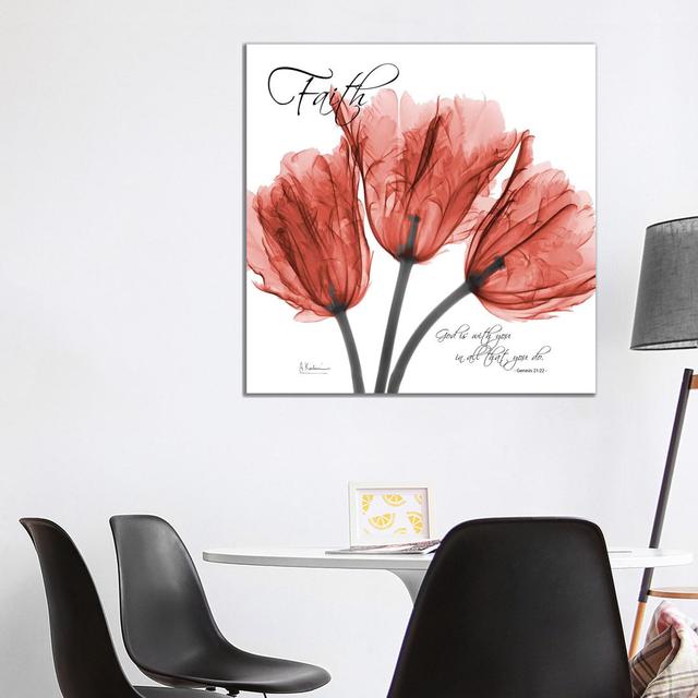 Faith Tulips - Wrapped Canvas Typography Happy Larry Size: 93.98cm H x 93.98cm W x 1.91cm D on Productcaster.