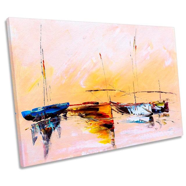 Sail Boats Sunset Yachts Repro Framed - Wrapped Canvas Art Prints Longshore Tides Size: 61cm H x 91.4cm W x 4cm D on Productcaster.