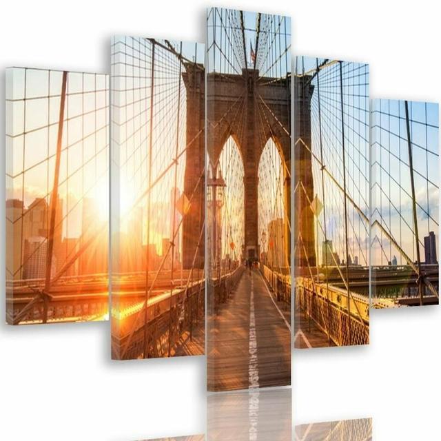 Brooklyn Bridge New York - 5 Piece Wrapped Canvas Art Prints Brayden Studio Size: 70cm H x 100cm W on Productcaster.