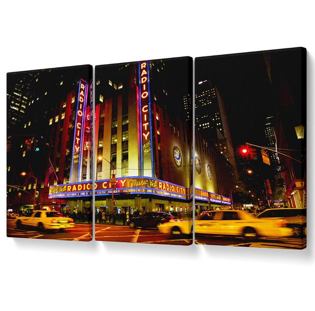 Nyc Radio City Music Hall - 3 Piece Wrapped Canvas Graphic Art Ebern Designs Size: 142.2cm H x 304.8cm W on Productcaster.