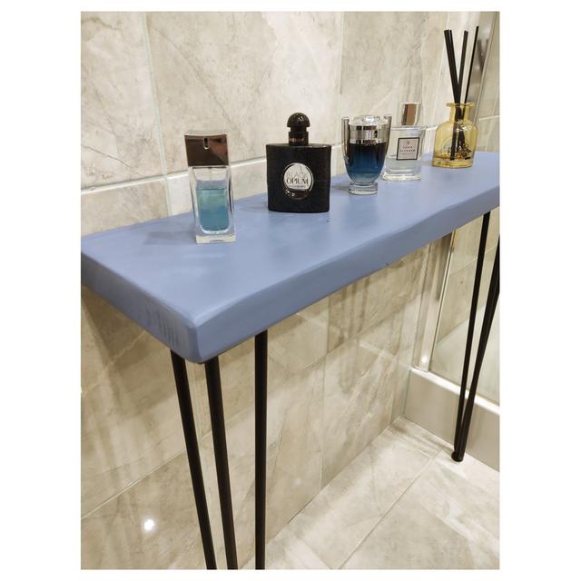 Rustic Console Table Radiator 145Mm Hairpin 3R 860Mm Teak Alpen Home Size: 90.5cm H x 120cm W x 22.5cm D, Table Top Colour: Nordic Blue on Productcaster.