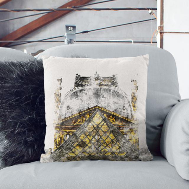 Louvre Museum in Paris France Watercolour Cushion with Filling East Urban Home Backing Colour: White, Size: 55cm H x 55cm W x 20cm D on Productcaster.