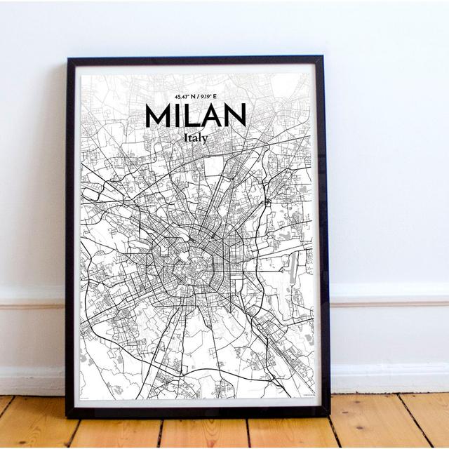 Milan City Map - Unframed Graphic Art Print on Paper East Urban Home Size: 70cm H x 50cm W x 0.13cm D on Productcaster.