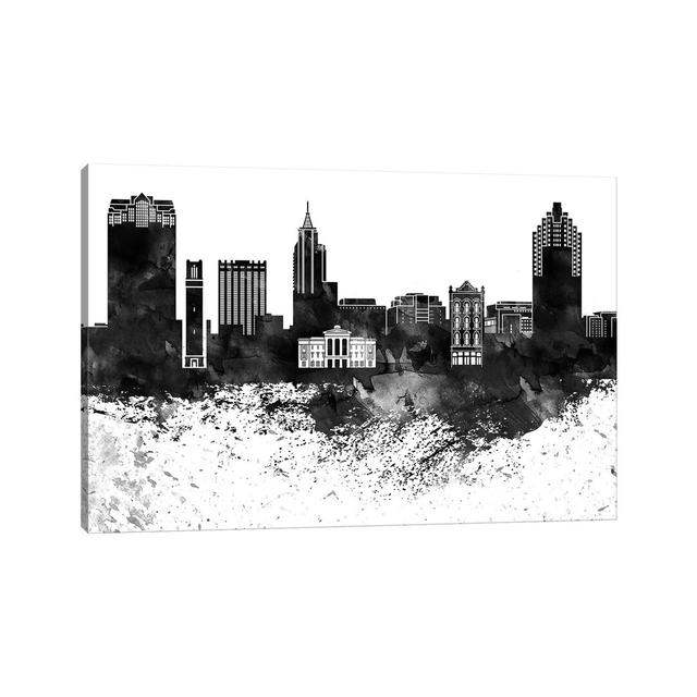 Raleigh Skyline Black & White, Drops by Wall Decor Addict - Wrapped Canvas Painting Latitude Run Size: 30.48cm H x 45.72cm W x 1.91cm D on Productcaster.