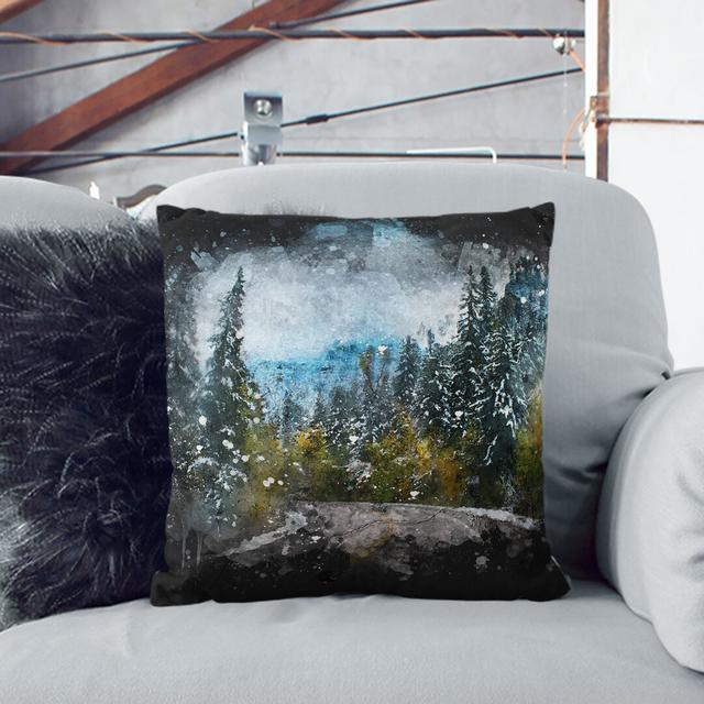 Winter Forest Road Paint Splash Cushion with Filling East Urban Home Size: 55cm H x 55cm W x 20cm D, Backing Colour: Black on Productcaster.