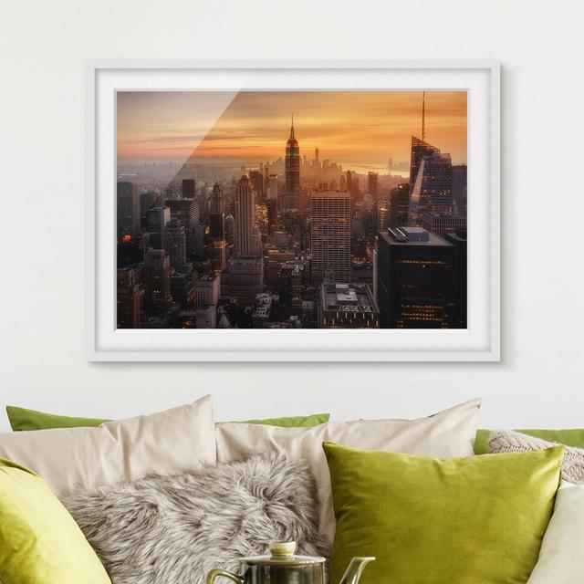 Manhattan Skyline Evening Mood - Picture Frame Photograph Ebern Designs Size: 30cm H x 40cm W x 2cm D, Frame Option: White Framed on Productcaster.