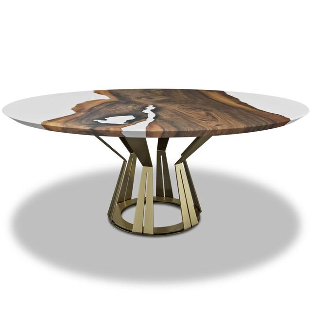 Round Dining Table Arditi Collection Table Top Colour: White/Brown, Table Base Colour: Bronze, Size: H75 x L91 x W91cm on Productcaster.