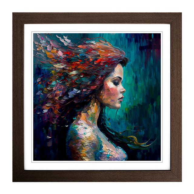 Mermaid Palette Knife Painting - Single Picture Frame Art Prints on Wood Marlow Home Co. Format: Walnut on Productcaster.