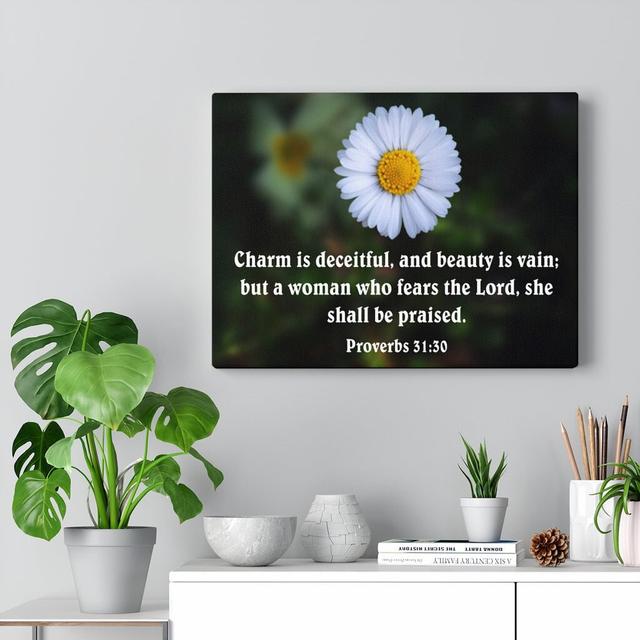 Charm Is Deceitful Proverbs 31:30 - Wrapped Canvas Print Blue Elephant Size: 61cm H x 76cm W on Productcaster.