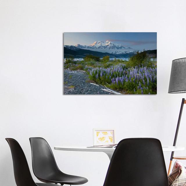 Lupine Flowers And Mount Saint Elias Rising Above Taan Fjord, Icy Bay, Wrangell-St. Elias National Park, Alaska I by Matthias Breiter - Wrapped Canvas on Productcaster.