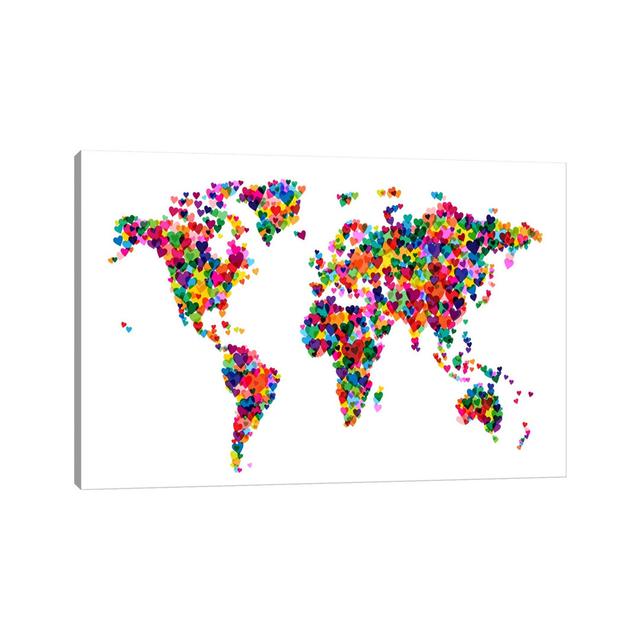 World Map Hearts Multicolor by Michael Tompsett - Graphic Art Print 17 Stories Size: 101.6cm H x 152.4cm W x 3.81cm D, Format: Brown Floater Framed, C on Productcaster.