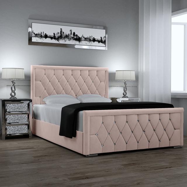 Chenault Upholstered Bed Frame Rosdorf Park Colour: Pink, Size: Small Double (4') on Productcaster.