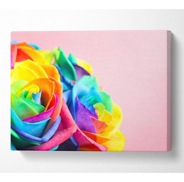 Rainbow Closeup Rose - Wrapped Canvas Graphic Art Fairmont Park Size: 66cm H x 106.6cm W on Productcaster.