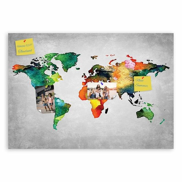 'Colorful World Map on Concrete 2' - Wrapped Canvas Graphic Art Print Latitude Run Size: 60cm H x 90cm W x 3cm D on Productcaster.