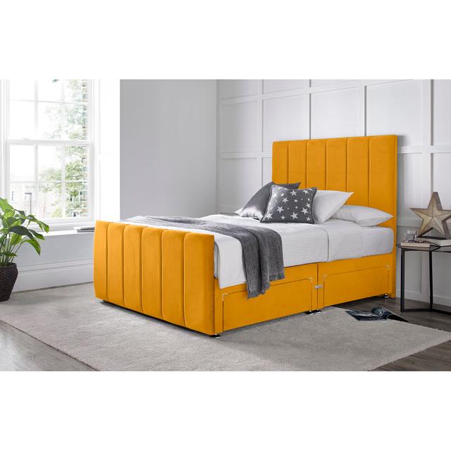 Cadebrooke Divan Bed with 54" Floorstanding Headboard Wayfair Sleep Colour: Mustard, Size: Small Double (4'), Storage Type: 2 Right Drawers on Productcaster.