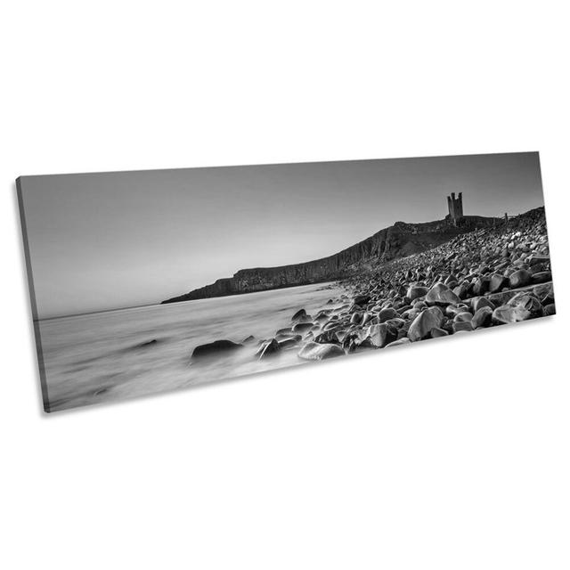 Dunstanburgh Castle Scene Sunset B&W CANVAS WALL ART Panorama Framed Print House of Hampton Size: 40.64cm H x 121.92cm W x 2cm D on Productcaster.