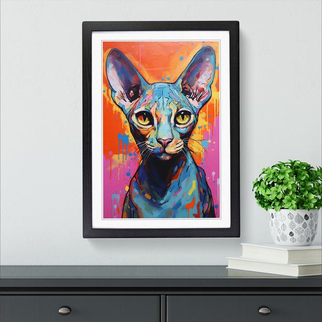 Sphynx Cat Expressionism - Single Picture Frame Print on Wood Marlow Home Co. Size: 64cm H x 46cm W x 2cm D, Frame Colour: Black on Productcaster.