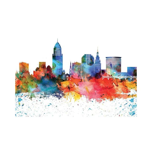 Cleveland Colourful Watercolour Skyline by WallDecorAddict - Wrapped Canvas Painting Latitude Run Size: 45.72cm H x 66.04cm W x 1.91cm D on Productcaster.