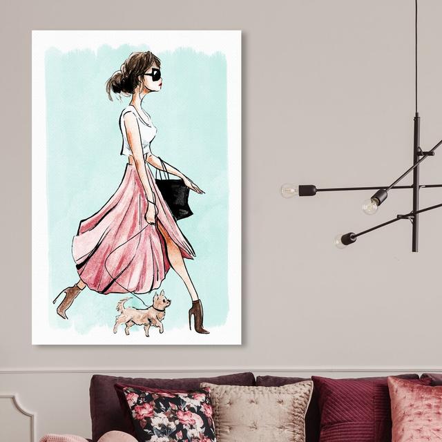 'Dog Walk Couture Blue' Painting on Wrapped Canvas East Urban Home Size: 76.2 cm H x 50.8 cm W on Productcaster.