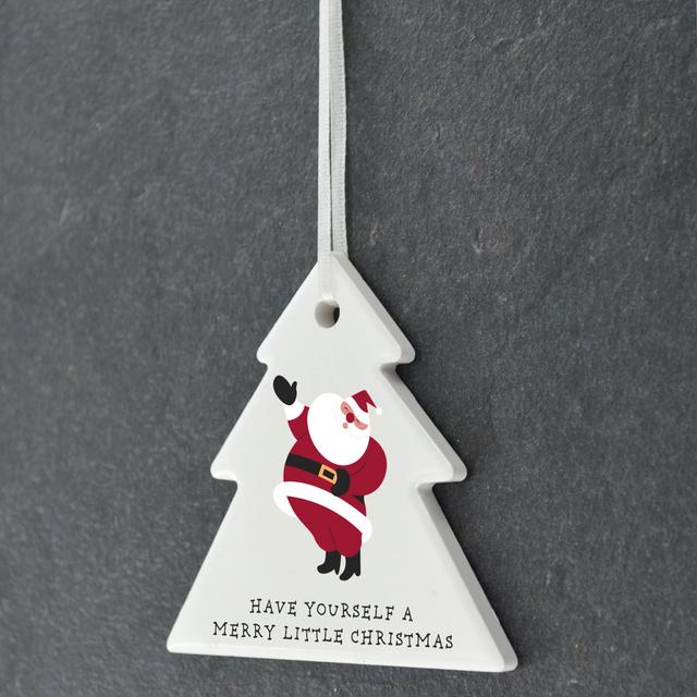 Carley Santa Merry Little Christmas Tree Shaped Ceramic Ornament The Seasonal Aisle on Productcaster.