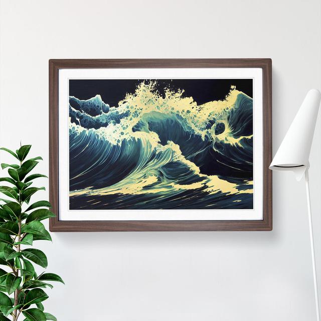 A Vivid Ocean Wave House of Hampton Size: 46cm H x 64cm W x 2cm D, Frame Colour: Walnut Framed on Productcaster.