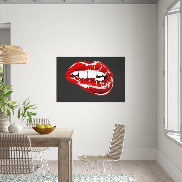 Red Lip Bite - Wrapped Canvas Graphic Art Print East Urban Home Size: 66 cm H x 101.6 cm W on Productcaster.