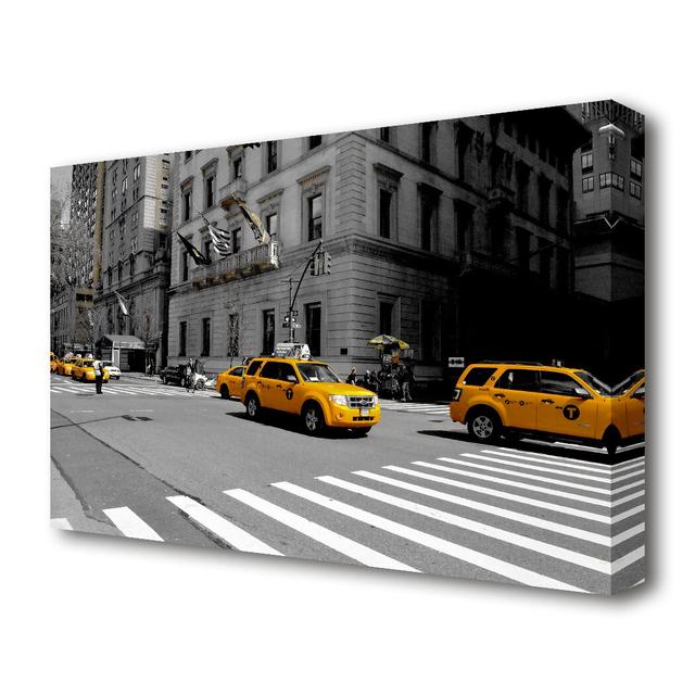 Yellow Cabs in New York Architecture - Wrapped Canvas Photograph Print East Urban Home Size: 81.3 cm H x 121.9 cm W on Productcaster.