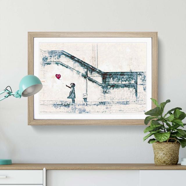 There Is Always Hope Girl With Red Balloon by Banksy - Painting East Urban Home Size: 63cm H x 87cm W x 2cm D, Format: Oak Framed Paper on Productcaster.