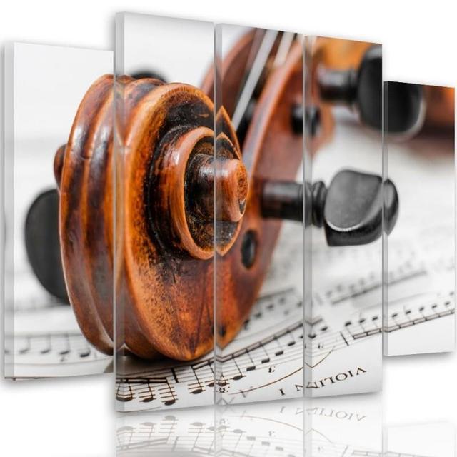 Violin on Music Sheet - 5 Piece Wrapped Canvas Photograph Print Set Feeby Size: 100cm H x 200cm W on Productcaster.