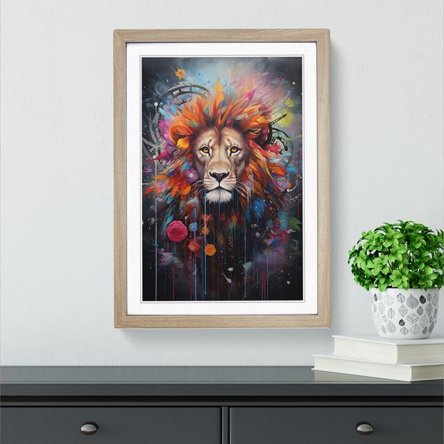 Lion Dadaism No.3 - Single Picture Frame Print on Wood Latitude Vive Frame Colour: Oak, Size: 46cm H x 34cm W x 2cm D on Productcaster.