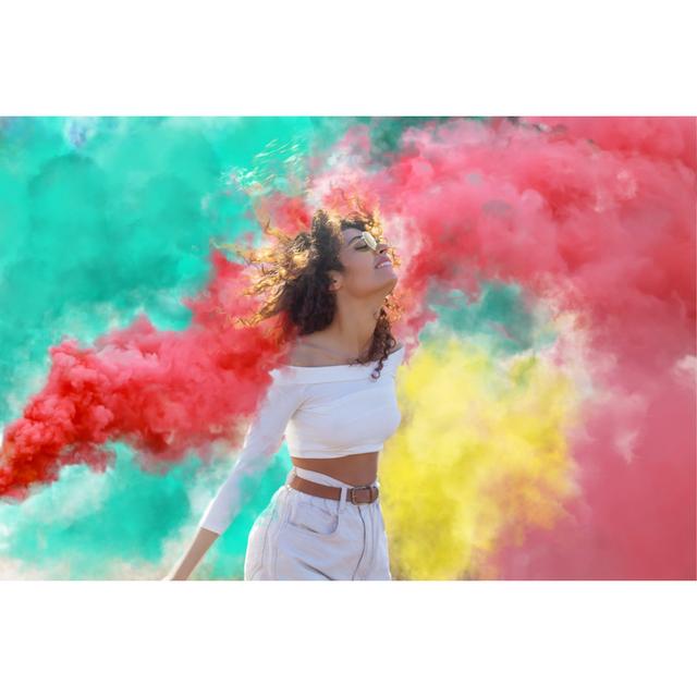 Friends Having Fun in the Park with Smoke Bombs by Monstarrr - Wrapped Canvas Photograph Canora Grey Size: 30cm H x 46cm W on Productcaster.