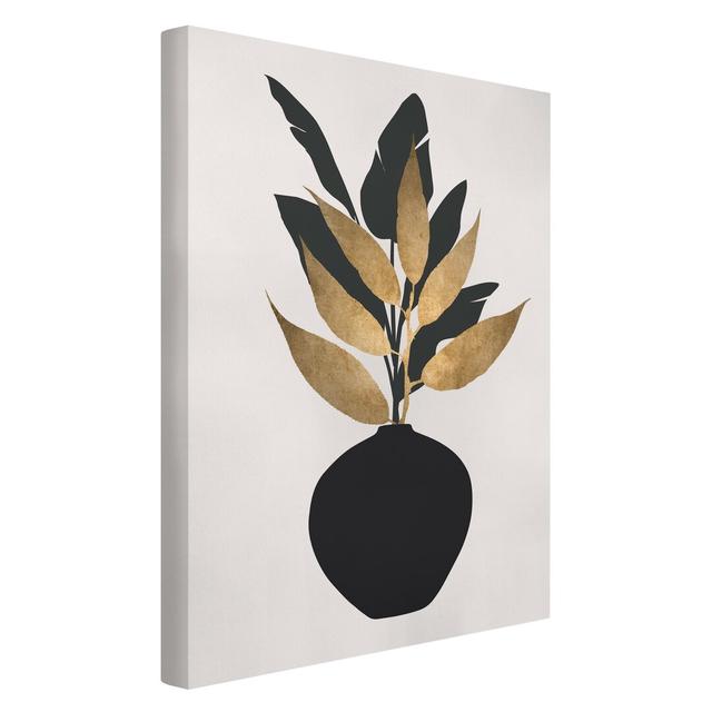 Graphic plant world - gold and black - Wrapped Canvas Graphic Art Rosalind Wheeler Size: 60cm H x 40cm W, Colour: White, Format: 330g/m² recycled canv on Productcaster.