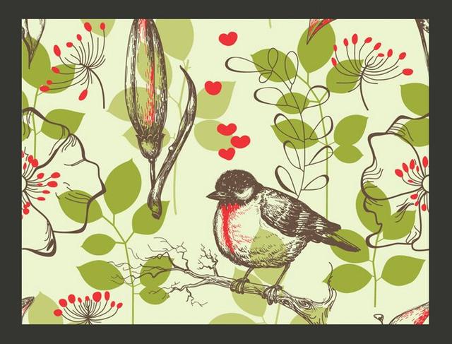 A Bird and Lilly in Vintage Style 1.54m x 200cm Wallpaper East Urban Home Size: 350 cm x 270 cm on Productcaster.