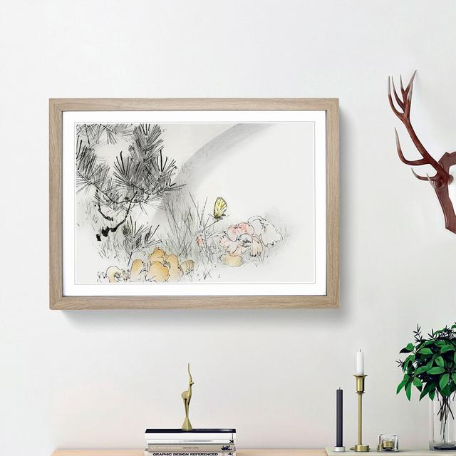 Butterfly & Pine Tree by Watanabe Seitei - Picture Frame Art Print East Urban Home Size: 27cm H x 36cm W x 2cm D, Frame Option: Oak Framed on Productcaster.