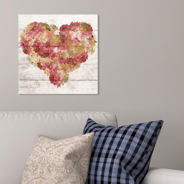 Heart In Flowers Gold - Wrapped Canvas Painting East Urban Home Size: 109.2 cm H x 109.2 cm W x 3.8 cm D on Productcaster.