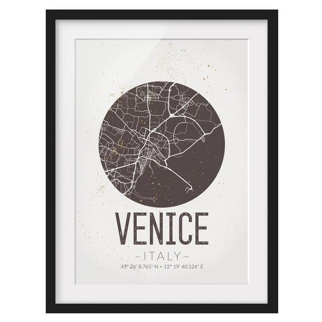 Retro Venice Street Map - Picture Frame Graphic Art on Paper East Urban Home Frame Options: Matt black, Size: 55 cm H x 40 cm W on Productcaster.