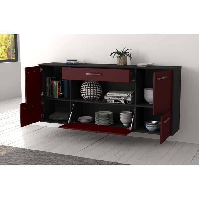 Niamora sideboard, flying/metal handles, size: 180 x 79 x 35cm Ebern Designs Colour: Red/Anthracite on Productcaster.