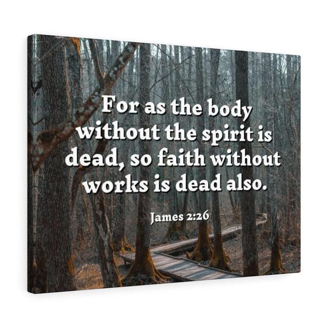 Faith Without Works James 2:26 - Wrapped Canvas Typography Blue Elephant Size: 28cm H x 36cm W on Productcaster.