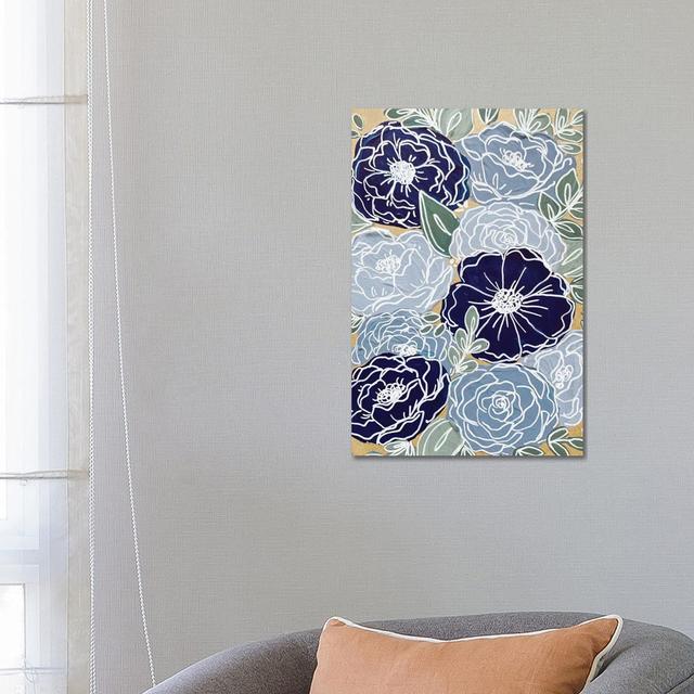 Blue Outlined Florals by Katie Bryant - Wrapped Canvas Painting ClassicLiving Size: 66.04cm H x 45.72cm W x 3.81cm D on Productcaster.