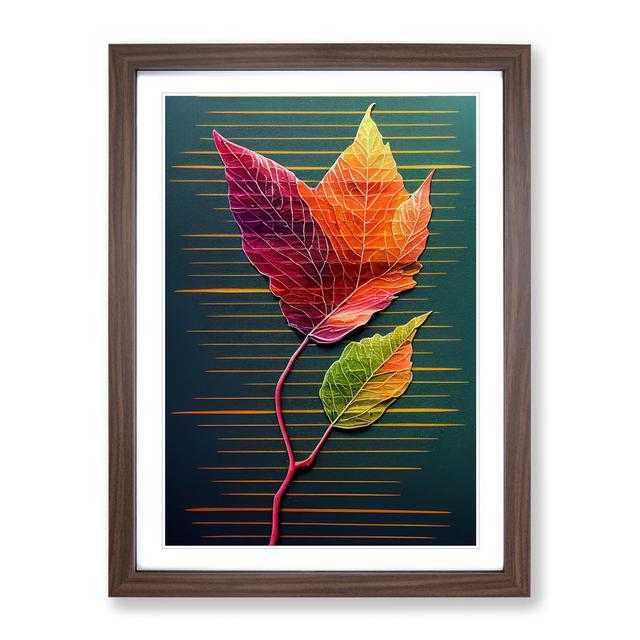 Abstract Leaf Stripes - Picture Frame Graphic Art Marlow Home Co. Size: 34cm H x 25cm W x 2cm D, Frame Colour: Walnut Framed on Productcaster.