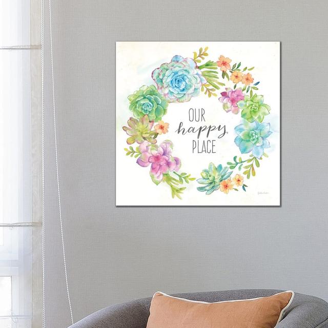 Sweet Succulents Wreath Happy Place by - Wrapped Canvas Graphic Art Maturi Size: 66.04cm H x 66.04cm W x 1.9cm D on Productcaster.