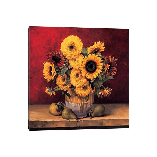 Sunflowers With Pears by Andres Gonzales - Wrapped Canvas Painting East Urban Home Size: 66.04cm H x 66.04cm W x 3.81cm D on Productcaster.