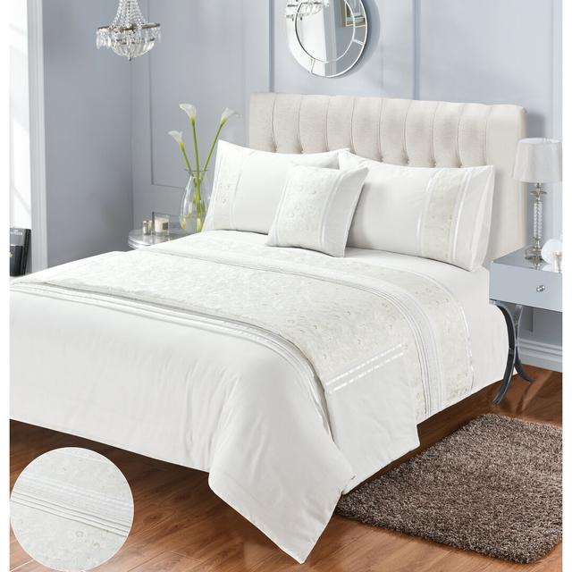 Macey Duvet Cover Set Lily Manor Size: Super King - 2 Standard Pillowcases, Colour: Cream on Productcaster.