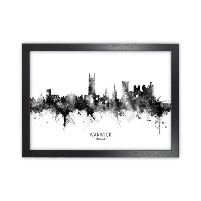 Warwick England Skyline Black White City Name by Michael Tompsett - Graphic Art Print Latitude Run Size: 46cm H x 63cm W x 3cm D, Format: Black Framed on Productcaster.